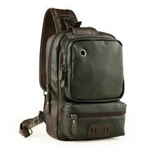   Leather Men Backpack Casual Male Chest Bag College Students School Bag Busines - £120.43 GBP