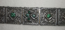 Art Deco Antique Filigree Bracelet  E.I.F. Co with &quot;emerald&#39; green stones - £19.95 GBP