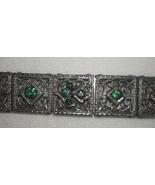 Art Deco Antique Filigree Bracelet  E.I.F. Co with &quot;emerald&#39; green stones - £19.97 GBP