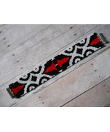 Bracelet: Red, Black, &amp; White Art Deco Motif; Peyote Stitch, Tube Clasp - £30.66 GBP