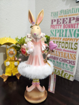 Jolie Fleur Easter Girl Pink Bunny Rabbit Faux Fur Trim Dress Figurine D... - $34.64