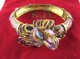 Kenneth Jay Lane, Gold Tone and Amber Large Lion Head with Mane Bracelet - £108.44 GBP