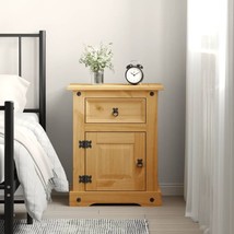 Rustic Wooden Pine Wood Bedside Side Table With Storage Drawer &amp; Door Nightstand - £99.67 GBP+