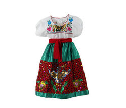 China Poblana Girls Sz XS-XL Folklorico Tri-Color Dress Set W/Eagle Sequ... - $81.18+