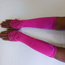 Sexy Women's Nylon Spandex Blend Fingerless Stretch Pink Gloves - One Size image 5