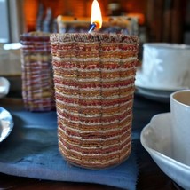 Beaded Candle Holder Glass Seed Bead Pillar Tall Bohemian Moroccan Red Gold Vtg - £23.22 GBP
