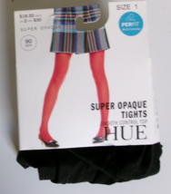 Hue Super Opaque Tights size 1  Black 90 Denier Smooth control top - $10.84