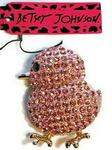 Betsey Johnson Pink Chick Fashion Brooch Pin Gold Tone &amp; Crystal Rhinestones - £15.93 GBP