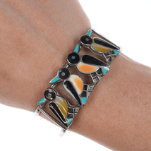 6&quot; Vintage Zuni sterling penguins channel inlay cuff bracelet - $435.60