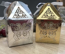 25pieces Butterfly Metallic Gold Paper Favor Boxes,Laser Cut Packaging G... - $18.00