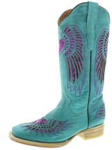 Womens Western Boots Cowboy Turquoise Leather Fuchsia Sequin Heart Wing ... - $132.79 CAD