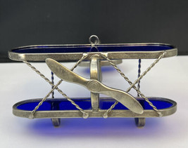 Stained Glass Airplane 6” Bi-plane Blue &amp; White Signed Levy 1986 Suncatcher - £67.42 GBP