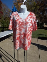 Chico&#39;s Red Leaf Print Top 3 - £8.72 GBP