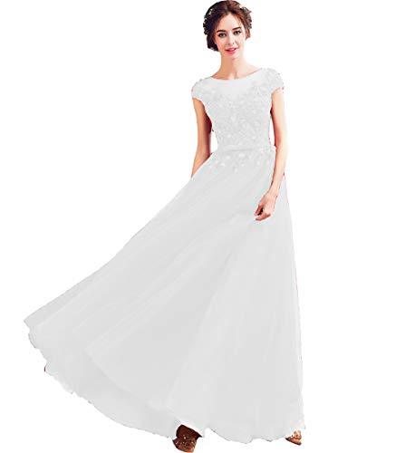 Plus Size Tulle Bateau Beaded Lace Applique Long Evening Prom Dress White US 20W