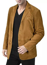 Mens Tan Genuine Soft Lambskin Suede Leather Blazer Handmade Stylish Formal Coat - £97.18 GBP+