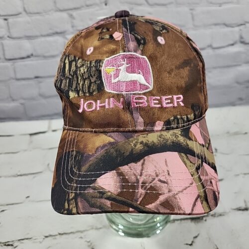 Primary image for John Beer Novelty Hat Womens OSFM Pink Camo Adjustable Embroidered Elk Logo
