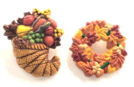 Hallmark Fall Thanksgiving Pins Lot 2 Cornucopia Wreath Autumn Plastic B... - $299.35 MXN