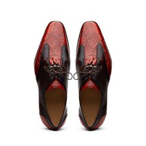 Anzio Rustic Genuine Alligator and Calfskin Leather Dress Derby's Shoes Cognac image 5