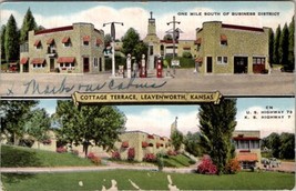 Leavenworth Kansas Cottage Terrace Gas Srrvice Station Split View Postcard A23 - $9.95