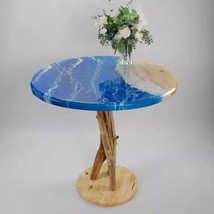 18&quot; Ocean Epoxy Round Coffee Table Top Sofa Center Handmade Arts Side Table Deco - £500.07 GBP