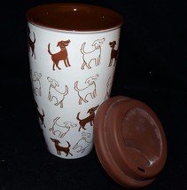 Coldwater Creek Brown Dogs Ceramic Silicone Lid Travel Coffee Cup Mug 12... - £12.76 GBP