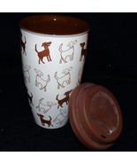 Coldwater Creek Brown Dogs Ceramic Silicone Lid Travel Coffee Cup Mug 12... - £12.63 GBP