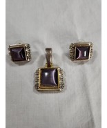 Fashion Jewelry Pendant &amp; Earring set.  Ornate silvertone setting.  Purp... - $22.00 CAD