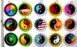 15 Yin and Yang Flat Special Color Bottle Cap Necklaces Set 1 - $20.78