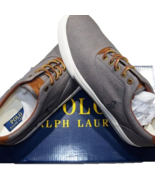 Polo Ralph Lauren men&#39;s twill with suede trim sneaker size 8.5 D  gray  - $70.13