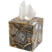 6&quot; Brown Agate Tissue Box Holder Handmade Bathroom Accessories Collectib... - £265.18 GBP