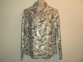Susan Graver Jacket Size L Faux Leather Snakeskin Reptile Print Snapped Defect! - £11.71 GBP