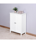 Bathroom Floor Storage Cabinet with Double Door Adjustable Shelf, White - £89.66 GBP