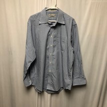 Nordstrom Blue White Checkered Long Sleeve Shirt Mens 17 33 Wrinkle Free Cotton - $19.59