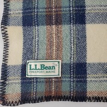 LL Bean Blanket Wool Cabin Cottage Camp 80&quot; x 62&quot; Blue Plaid Brown Tiny Hole Vtg - £84.71 GBP