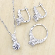 White Zircon  Silver Color Wedding Jewelry Sets for Women Hoop Earrings Rings Ne - $23.55
