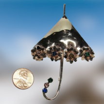 VTG All Solid STERLING 925Silver Pin With Rhinestones Umbrella Rain Garden 16.5g - £39.34 GBP