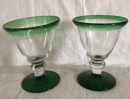 Mouth Blown Green Rim Clear Dessert Glass Dish Short 5” Infused Drink - £13.64 GBP