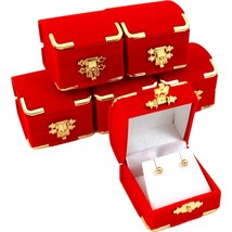 6 Red Velvet Earring Boxes With Brass Corners 2 1/8&quot; - £12.46 GBP