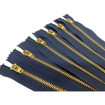 6 Pcs 6 Inch Metal Zippers Closed End #5 Navy Tape Golden Brass Teeth Sp... - $21.98