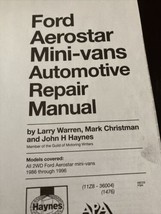 Haynes Repair Manual #36004 (1476)  Ford Aerostar Mini-Vans 1986 Thru 19... - $8.60