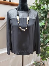 Boutique C. Lace Women&#39;s Black Polyester Round Neck Long Sleeve Blouse Size M - £20.71 GBP