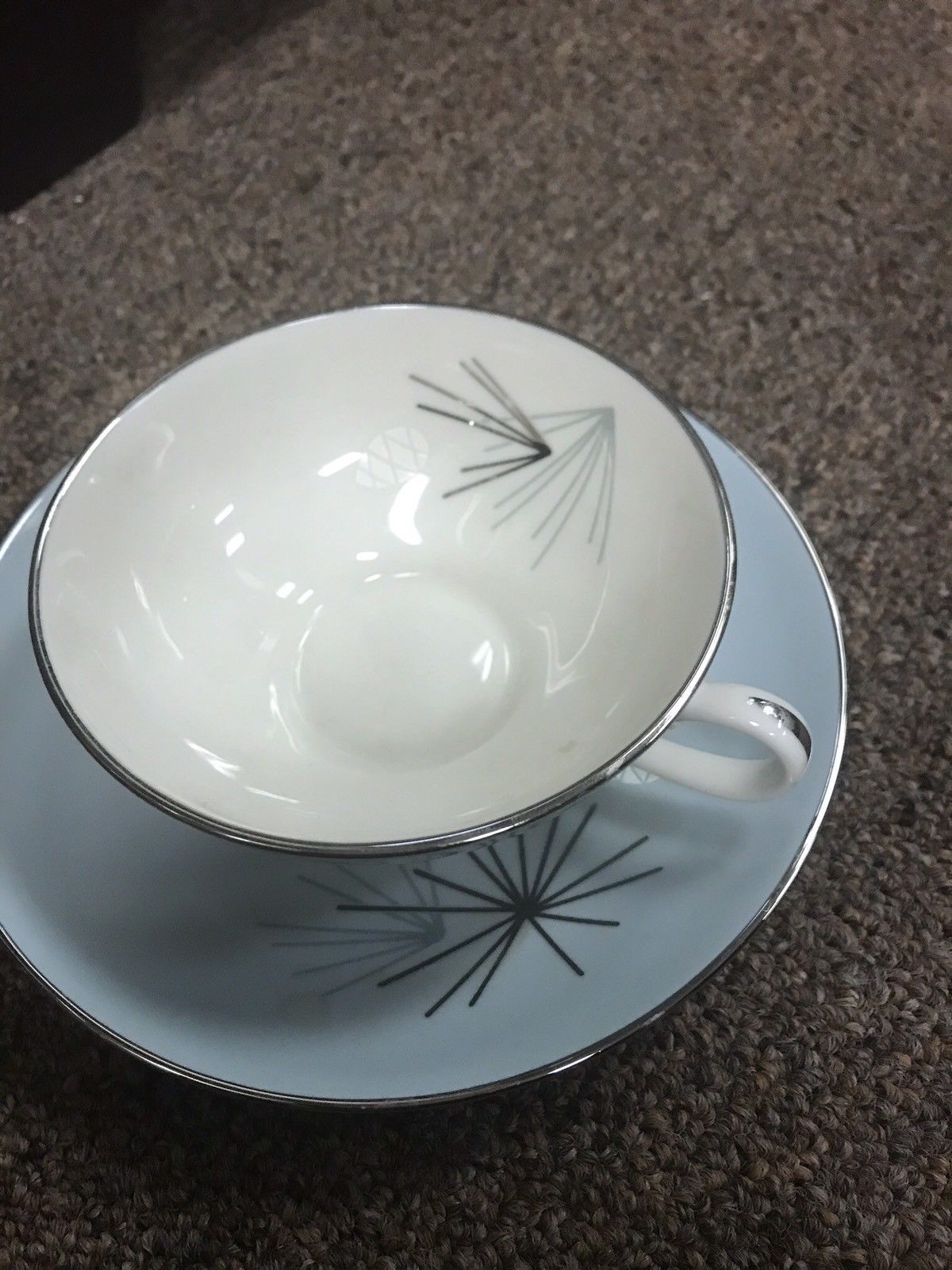 franciscan Silver Pine Comet Design Cup And Saucer Retro - $28.06