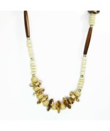 African? Style Batik Off White Bone? Nut? Wood Beaded 46&quot; Long Necklace  - £23.86 GBP