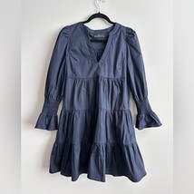Pomander Place Navy Cotton Poplin Kenzo Dress M Cropped Sleeves - $1,379.88 MXN