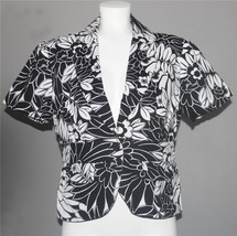 MICHAEL KORS Black White Floral S/S Textured Cotton Lined 1-Button Jacke... - $24.99