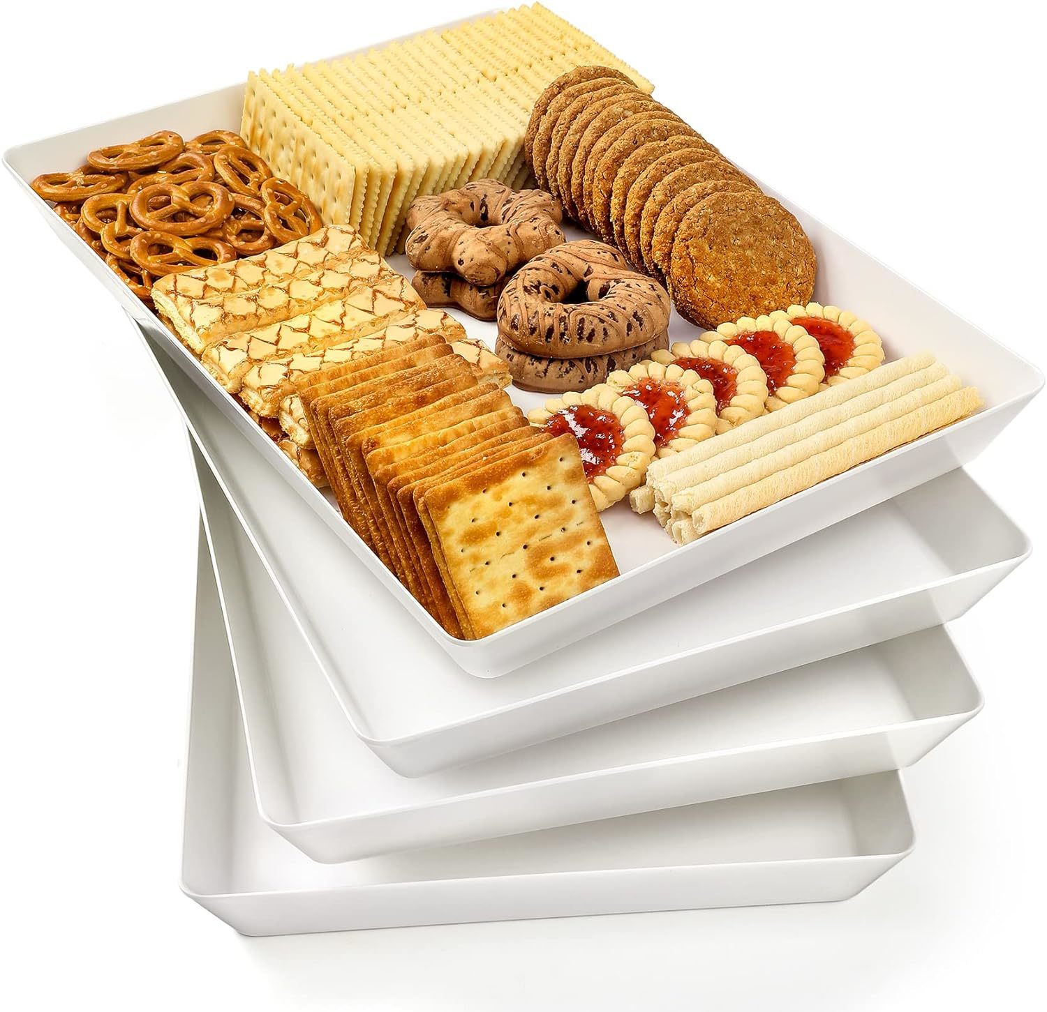 4-Pack Plastic 16&quot; X 11&quot; Large White Serving Trays Set - Reusable, Bpa Free - $32.99