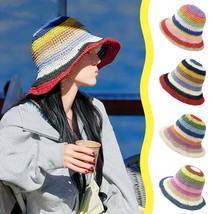 Rainbow Braided Straw Hat, Summer Sun Hat, Beach Sun Hat, Vacation Bucke... - £16.77 GBP