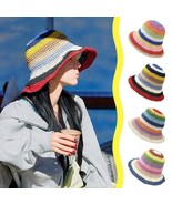 Rainbow Braided Straw Hat, Summer Sun Hat, Beach Sun Hat, Vacation Bucke... - £16.58 GBP