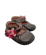 Pediped Brown Leather w/ Pink Flowers Soft Sole Shoes Sz 0-6 months - $32.82 CAD