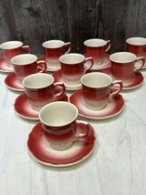 10 Syracuse Restaurant Diner Ware Red Airbrush Demitasse Espresso Cups Saucers - £94.96 GBP